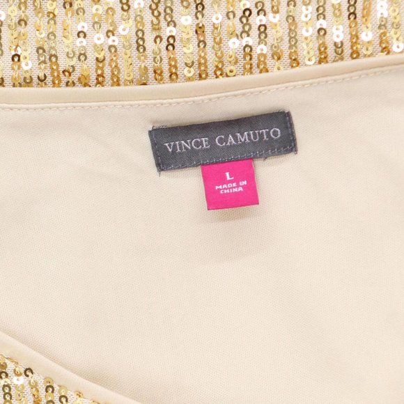 NEW Vince Camuto Sleeve Round Neck Sequin Shift Dress 91522713 Gold Yellow L - Picture 3 of 5